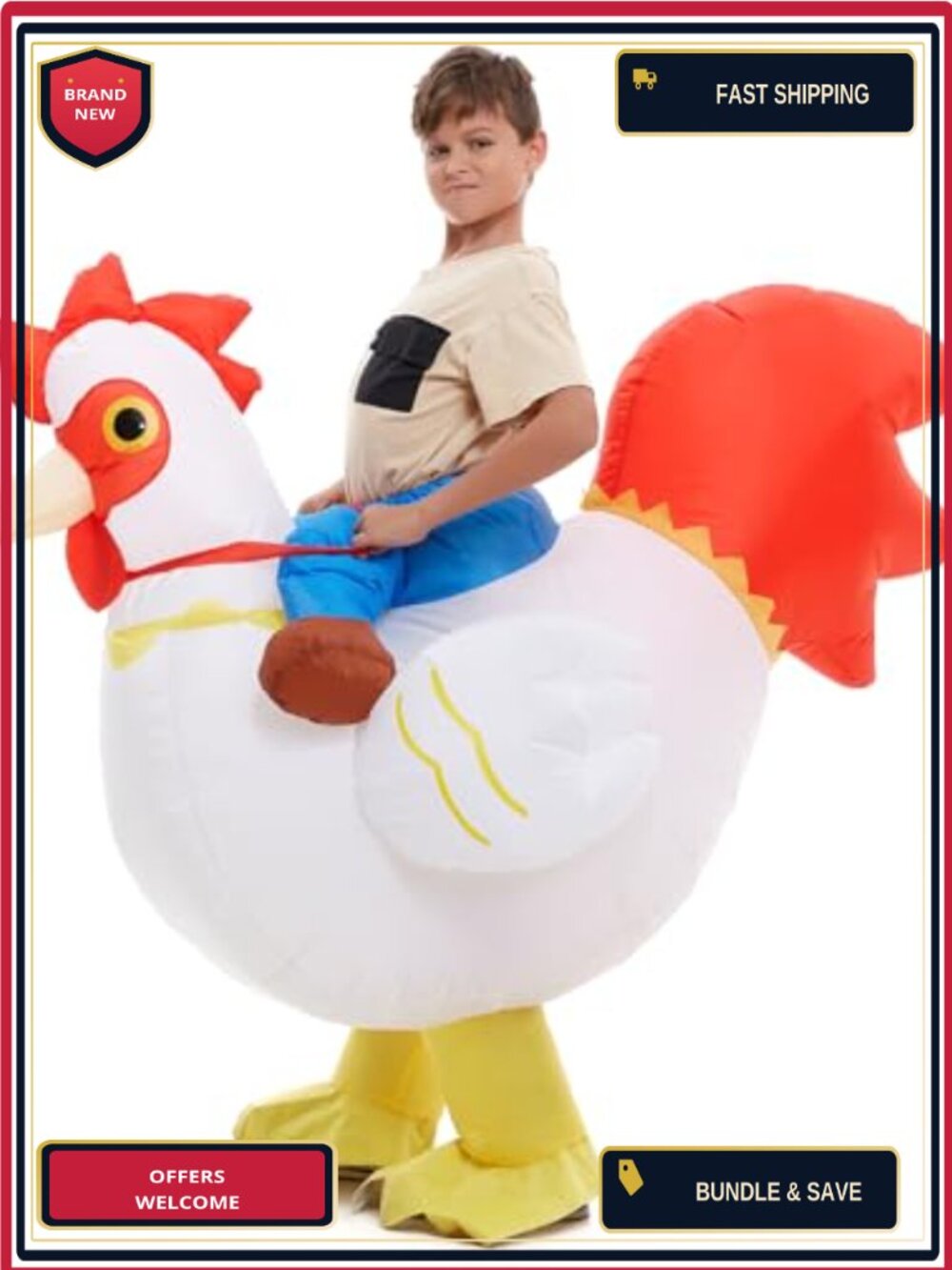 Inflatable Chicken Rider Costume Kids Toddler Polyester Spandex Fan